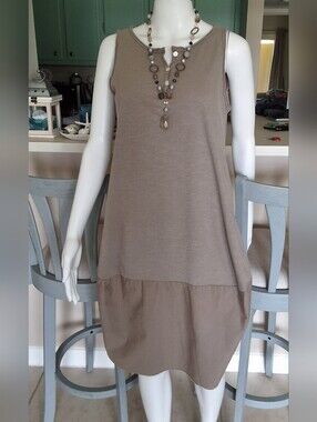 Saga Italy 100% Cotton Dress Taupe Midi - One Size - NWOT